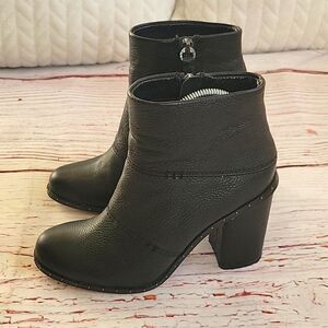 SPLENDID Black Leather Heeled Ankle Boots with Silver Studs Size 7